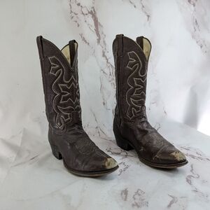 Vintage Cowboy Boots Mens 9.5 Brown Silverado Leather Western USA